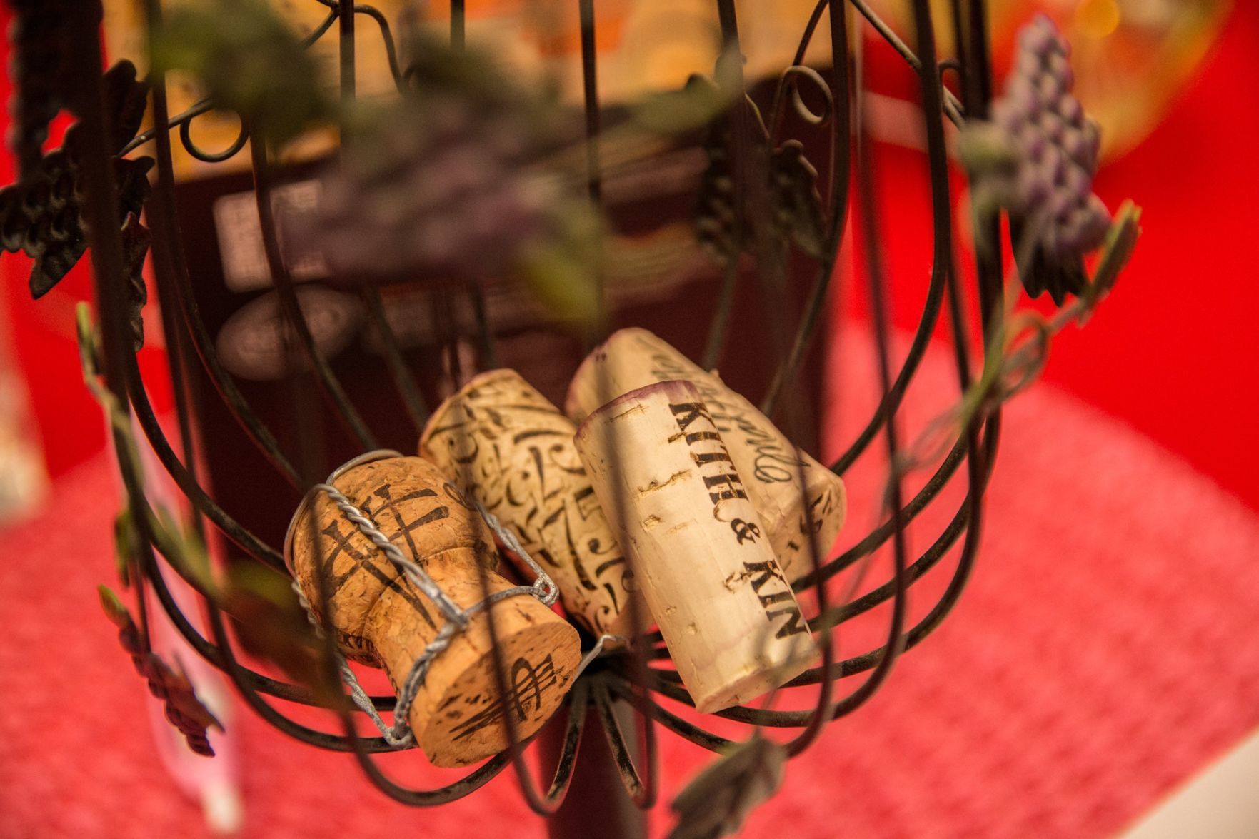 Wine corks decorate the tables